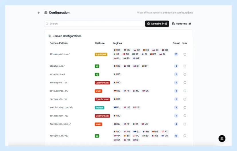 Affiliate link helper config interface