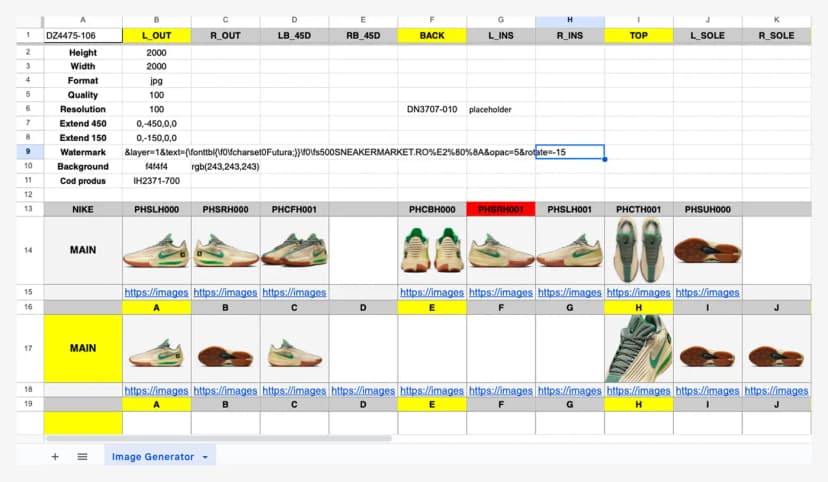 Old generator prototype designed in Google Sheets