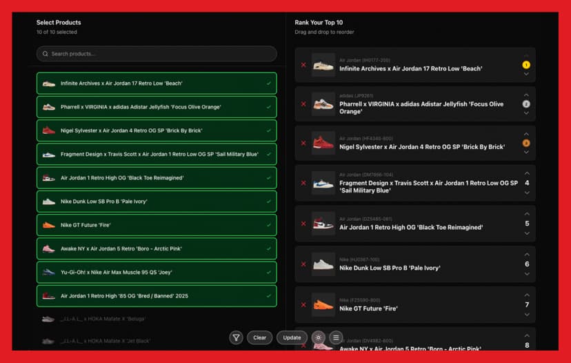 Sneaker Of The Year 2025 Voting View