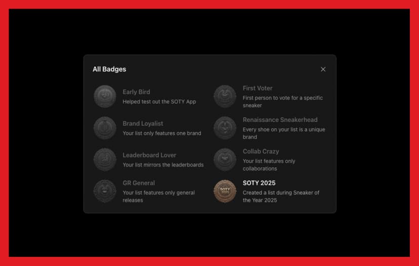 Sneaker Of The Year 2025 Badges View